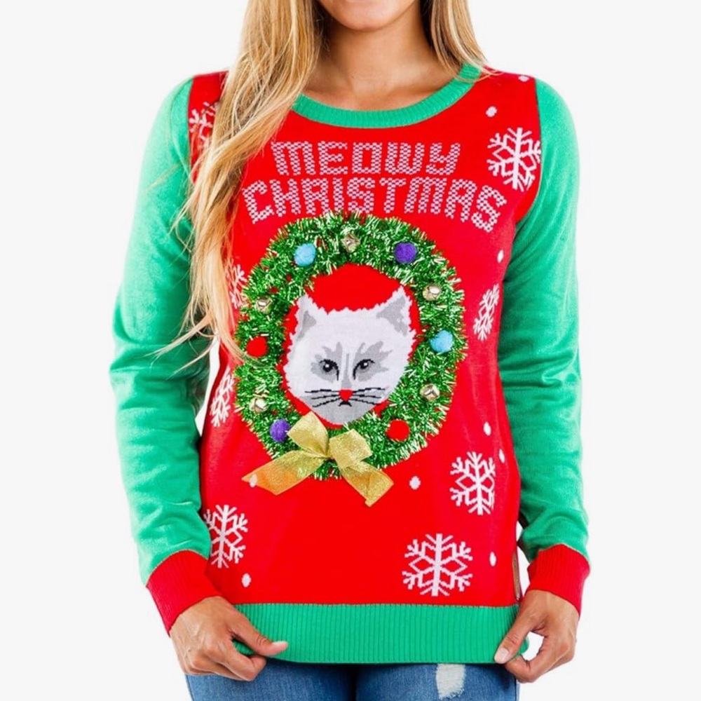 Festive Cat Christmas Sweater-Tipsy Elves